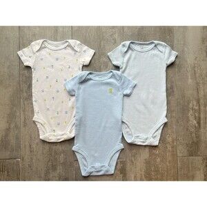 PRECIOUS FIRSTS Baby Boy Set Lot of 3 Bodysuits Blue White Unisex One Piece 6m